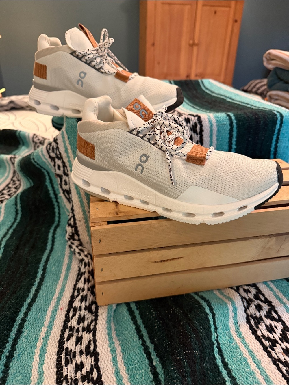 On Running Women’s White Sneakers with Tan Accents - Picture 5 of 9